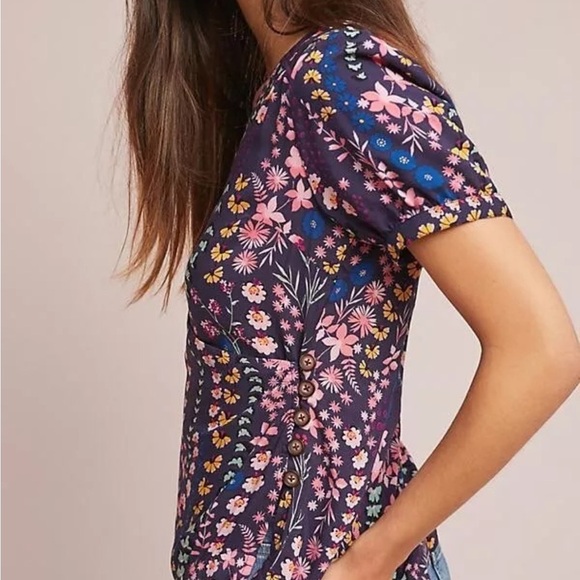 Anthropologie Meadow Rue Eldoret Floral Wrap Top Purple Size 6 - Picture 2 of 14